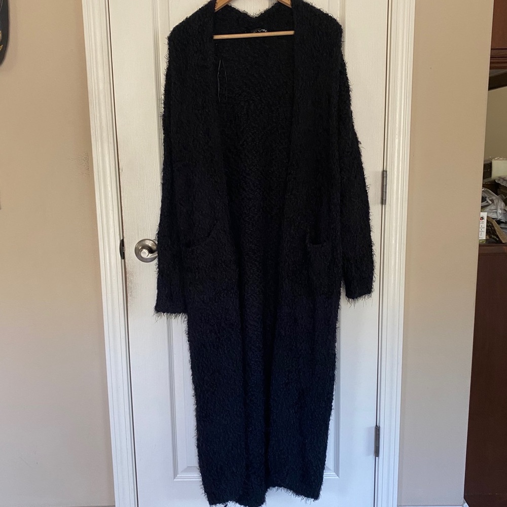 JLuxLabel Long Furry Cardigan Black - Size Small
